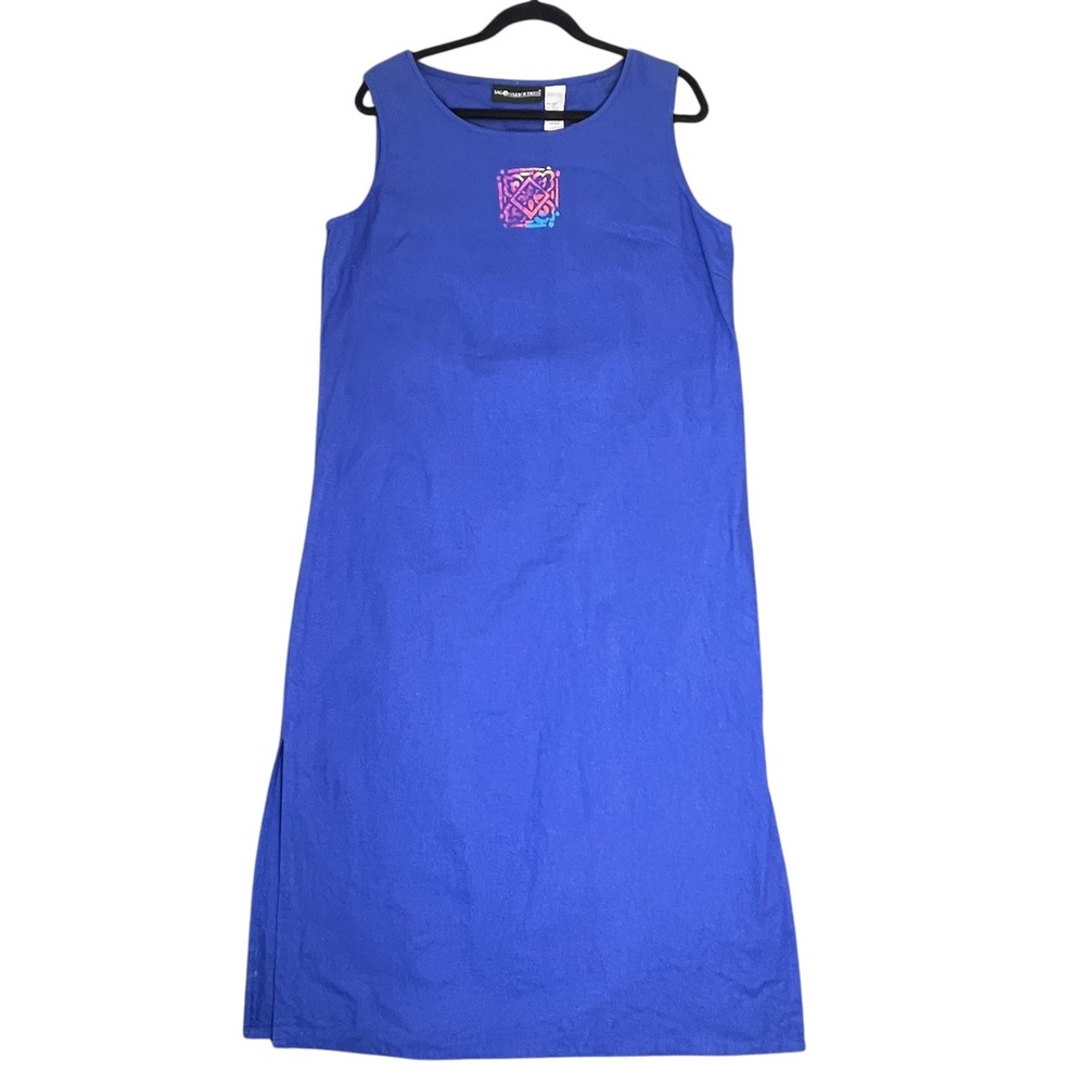 Sag Harbor Dress Women 14 Blue Linen Cotton Sleeveless Lagenlook Coastal Boho
